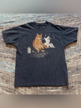 Smoking Cats Drinking Beer Black Funny Meme Graphic T-Shirt